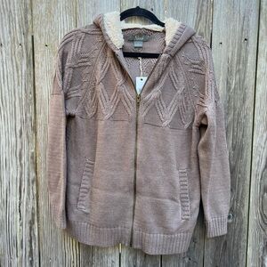 NATURAL REFLECTIONS Tan Cable Hooded Sweater Cardigan Women’s Small NWT NEW